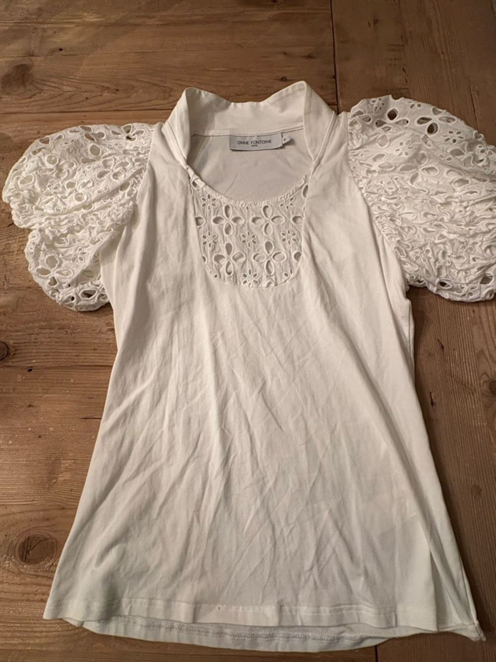 Anne Fontaine White Eyelet Puff Sleeve Tee